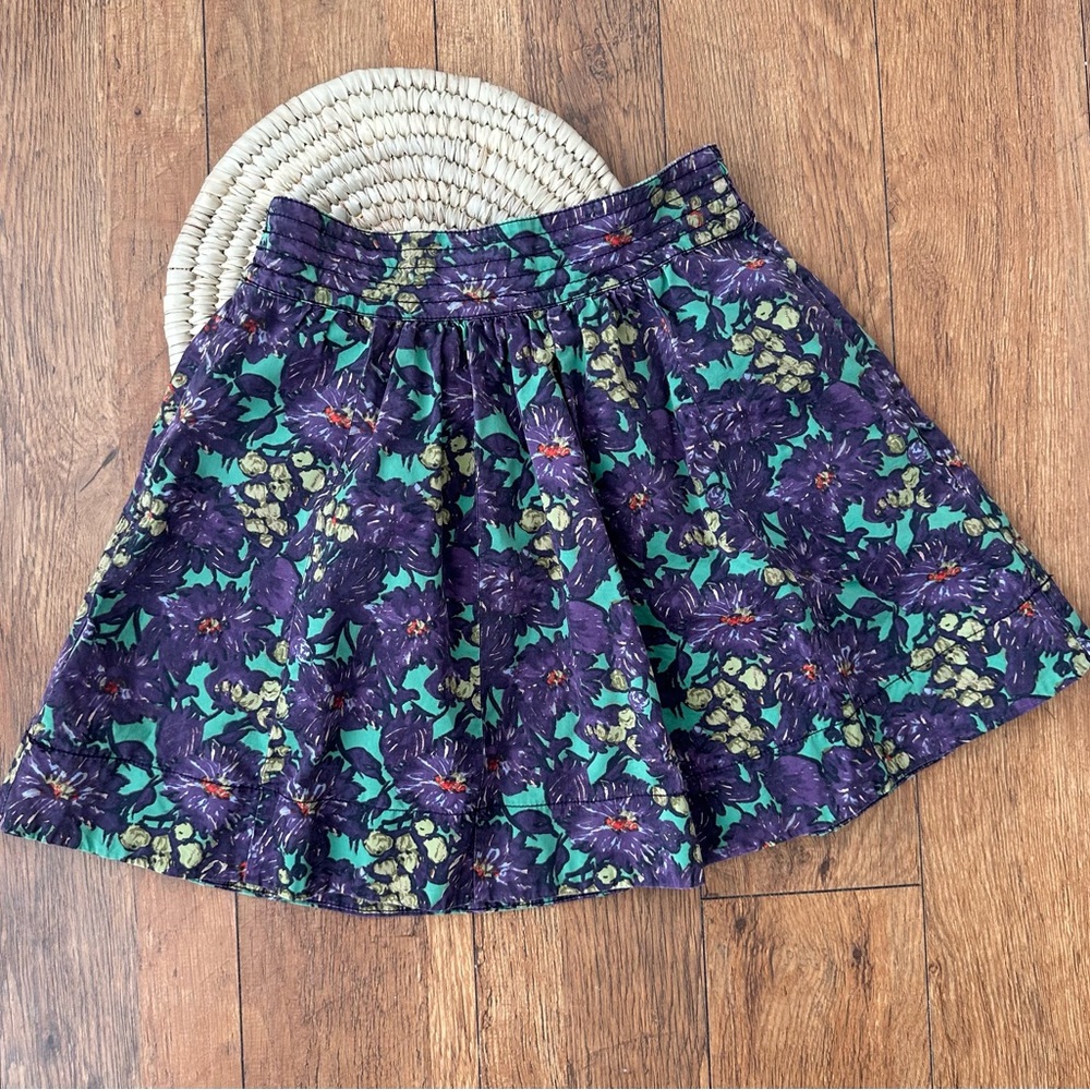 J. Crew Purple and Green Floral A-line Skirt